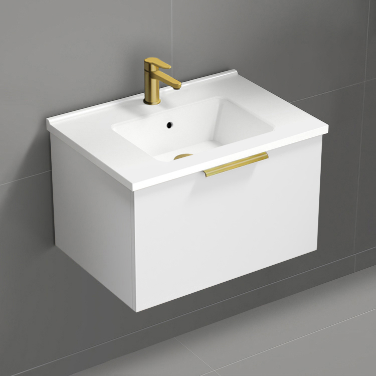 Bathroom Vanity Wall Mounted Small Bathroom Vanity, Modern, 26 Inch, Gold Handle Nameeks BODRUM29